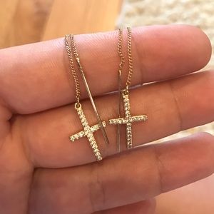 Diamond studded cross earrings